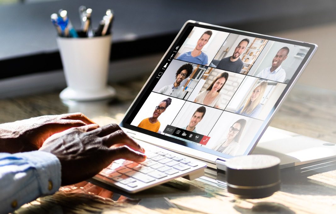 Man Watching Video Conference Webinar