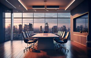 Boardroom table and chairs.