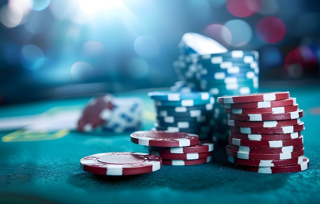 Poker chips stacked on a table