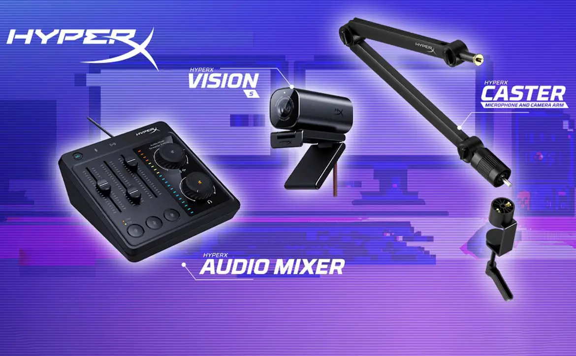 HyperX webcam, microphone arm, and audio mixer for gaming creators and streamers