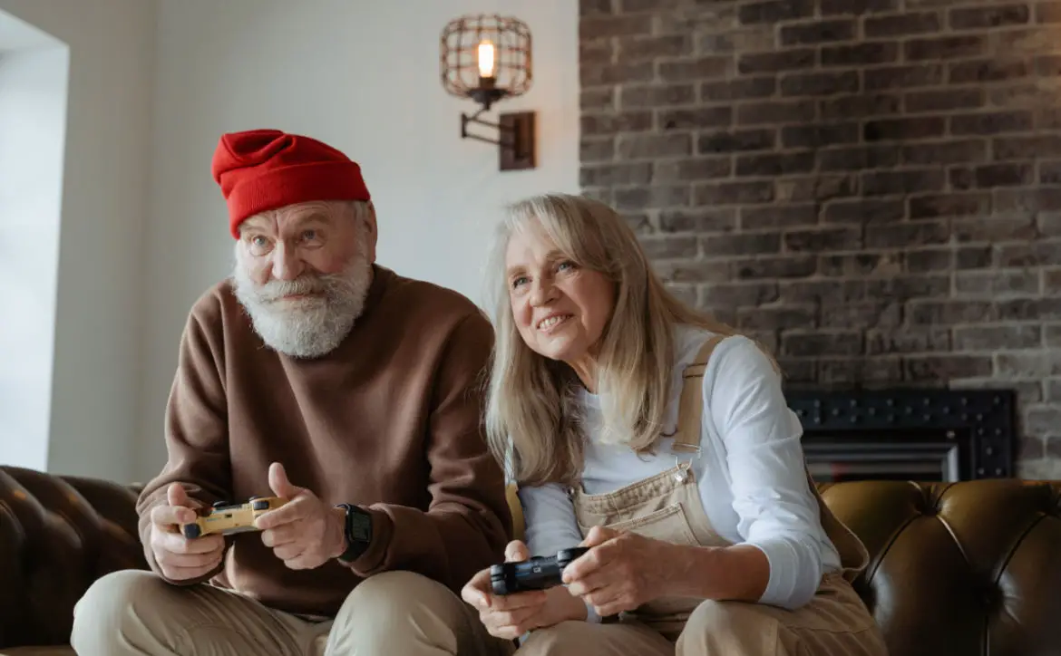 old couple playing video games