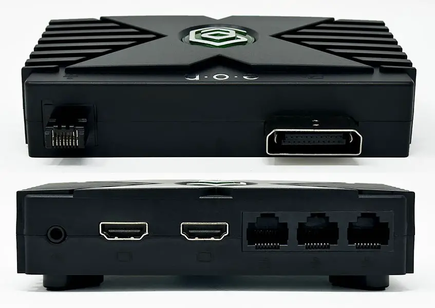 Front and back vies of the XBHD Xbox adapter.